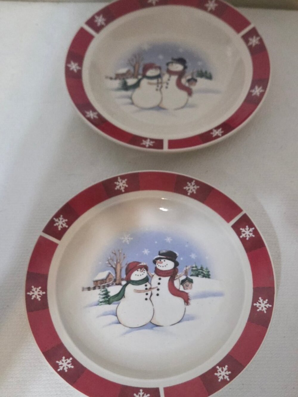 Set of 2 Royal Seasons Stoneware Bread Plate(s) Snowman Pattern